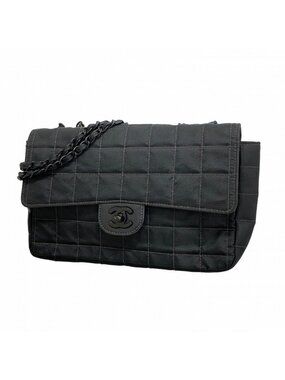 Chanel Shoulder Bag New Travel Nylon Black Silver